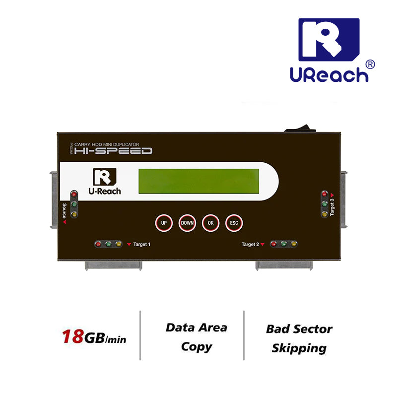 U-Reach PRO368 1:3 Standalone Hard Drive Duplicator and Eraser for 2.5in / 3.5in SATA Drives, High transfer speed 18GB/min