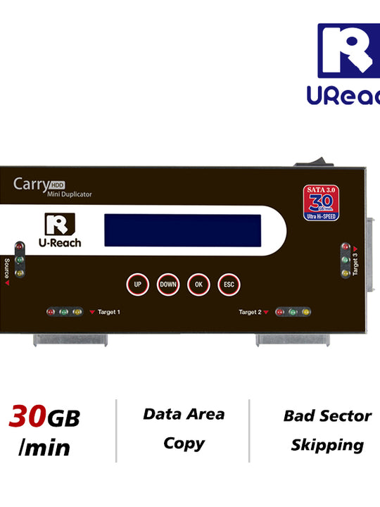 UReach PRO398 1:3 Standalone Hard Drive Duplicator and Eraser for 2.5in / 3.5in SATA Drives, Ultra high speed of 30GB/min