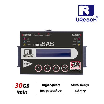 U-Reach SA310Iは、2.5インチ/3.5インチのSATAおよびSASドライブ向けの1:1スタンドアロン型ハードドライブデュプリケーターおよびイレーザーで、イメージバックアップに対応しています。最大30GB/分の超高速複製を実現しています