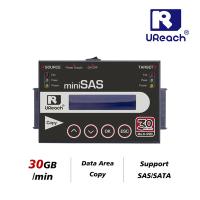 U-Reach SA310は、2.5インチ/3.5インチのSATAおよびSASドライブに対応した1:1スタンドアロン型ハードドライブデュプリケーターおよびイレーザーです。最大30GB/分の超高速複製を実現しています
