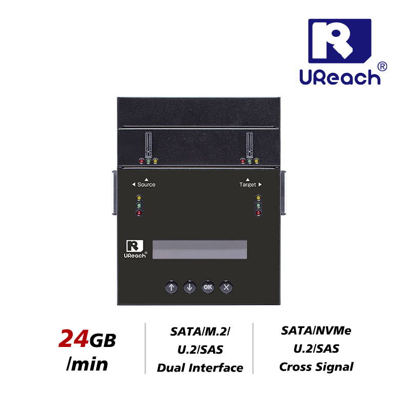 U-Reach SPU201 1:1 Standalone M.2 NVMe/SATA/U.2/SAS Duplicator and Eraser for NVME & SATA devices, Ultra high speed of 24GB/min